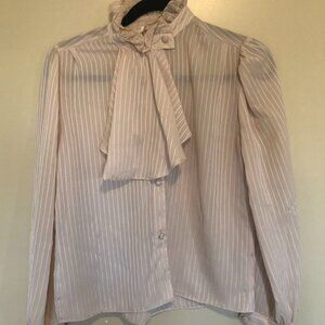 VINTAGE WOMENS 1970s AT ONCE SEMI SHEER BLOUSE Cravat Style Lavallier Collar